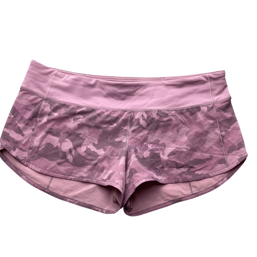 Lululemon Shorts Womens 12 Pink Camo 2.5" Inseam Running Zip Pocket Quick Dry